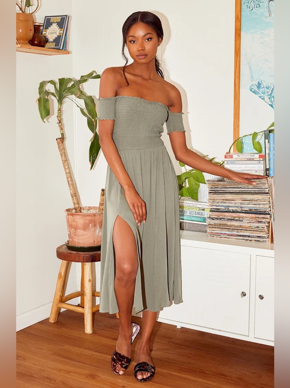 Lulu's Strapless Olive Green Dress XS